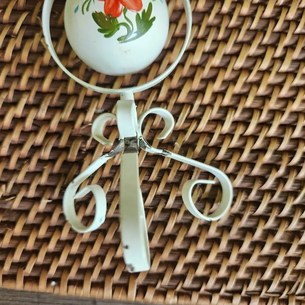 Vintage Candleholder, French White Scroll with Handpainted Wood Center Ball 8